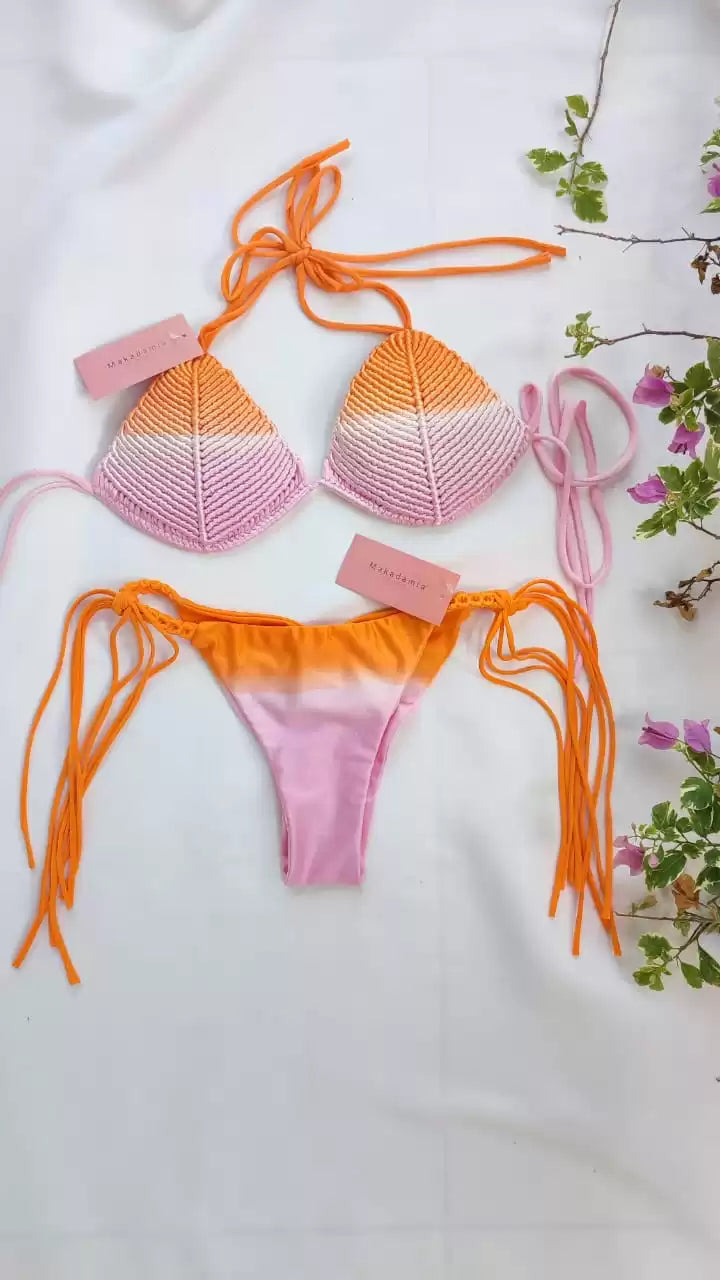 Bikini degradado amarre Naranja / Rosa