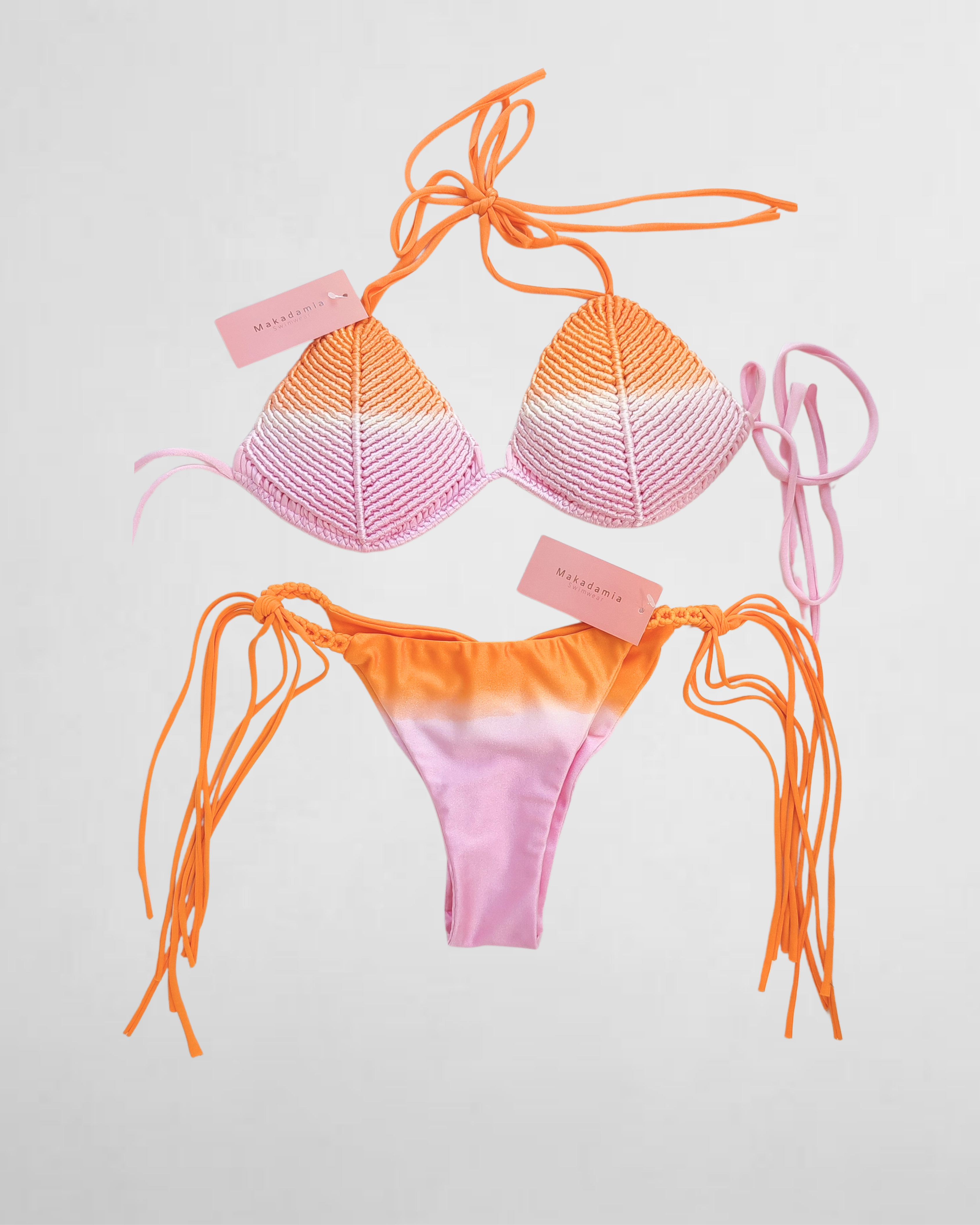 Bikini full macrame amarre Naranja / Rosa