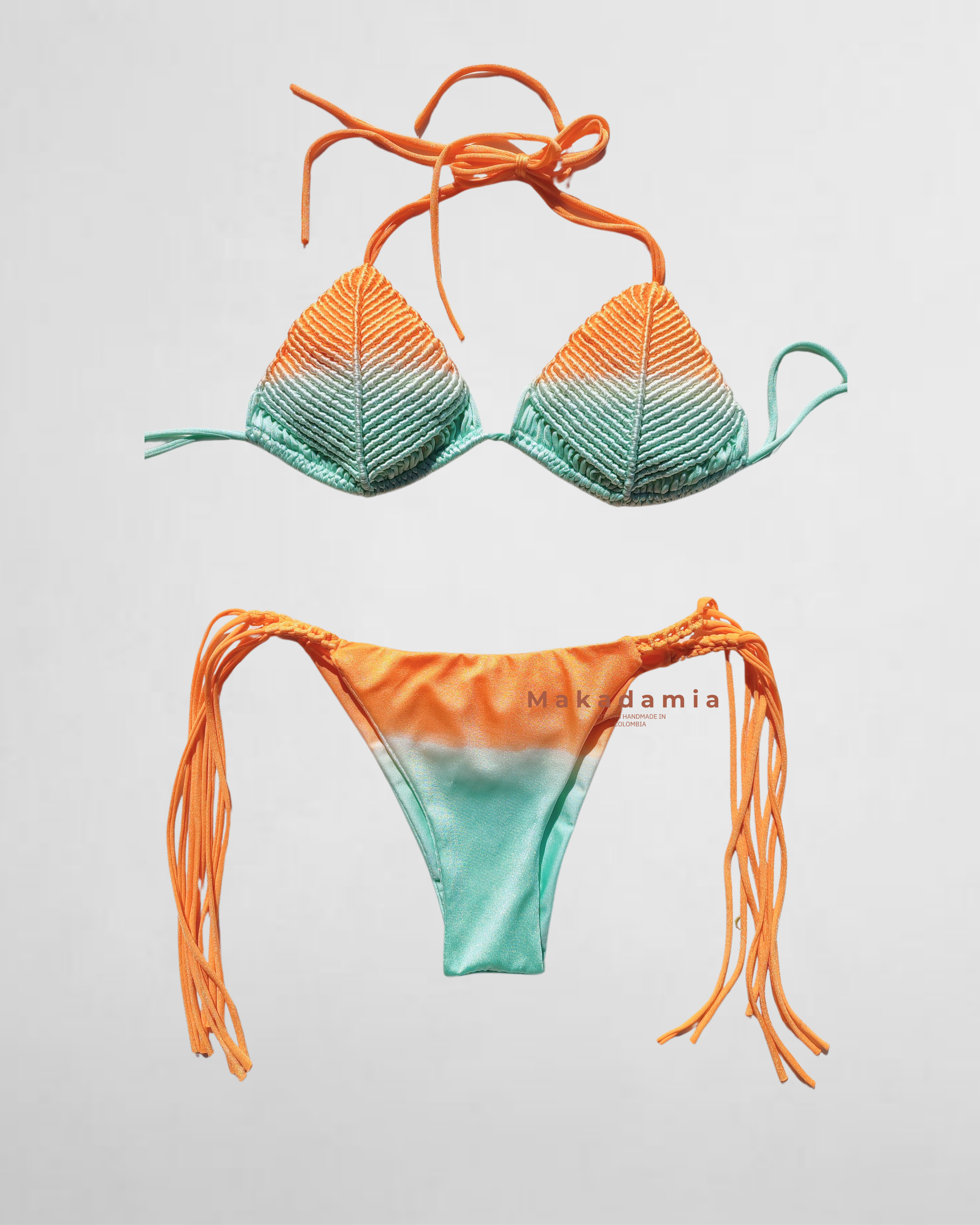 Bikini full macrame amarre Naranja / Verdementa