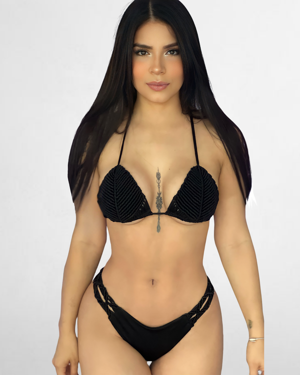 Bikini Full Macramé - Negro