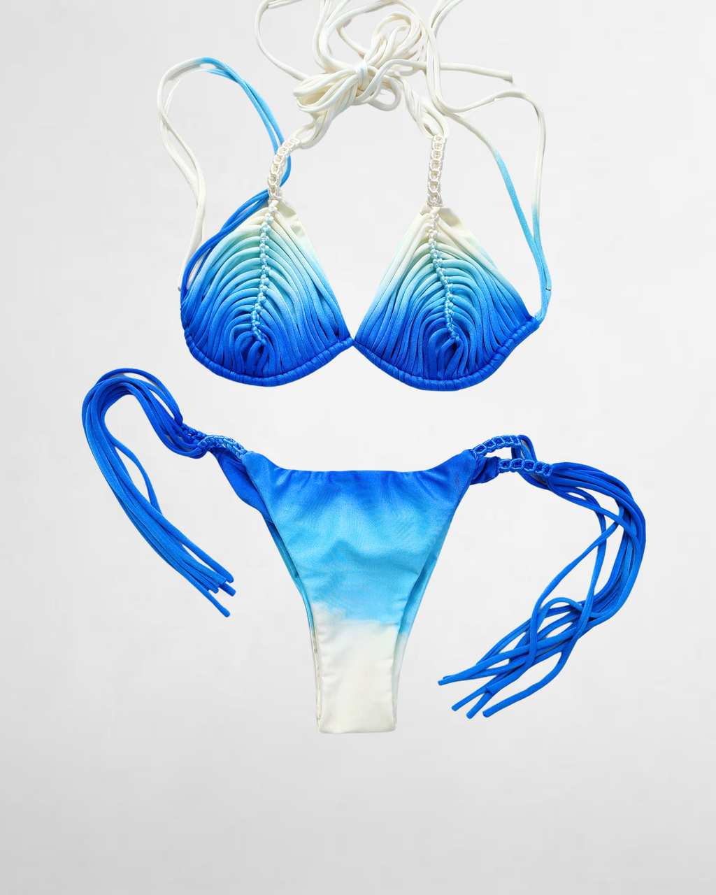 Bikini macrame trenzas Vainilla / Azul