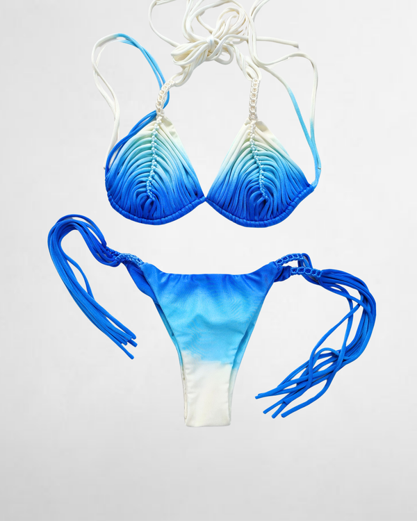 Bikini Macramé Trenzas - Vainilla / Azul