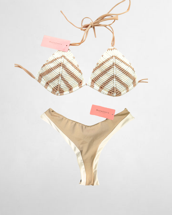 Bikini Rayas Macramé - Dorado