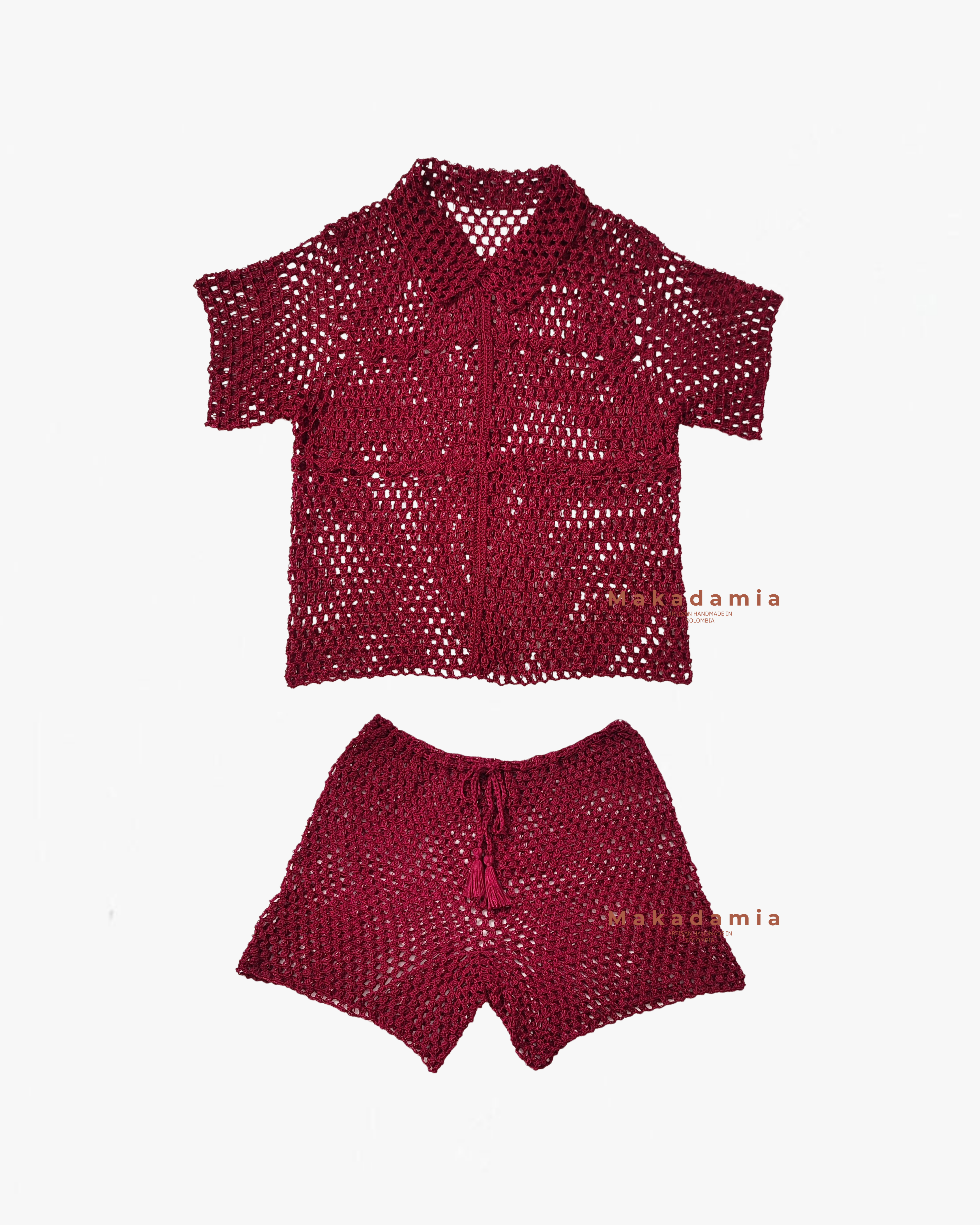 Set Cherry Crochet Vinotinto