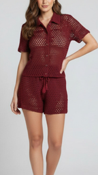 Set Cherry Crochet Vinotinto 