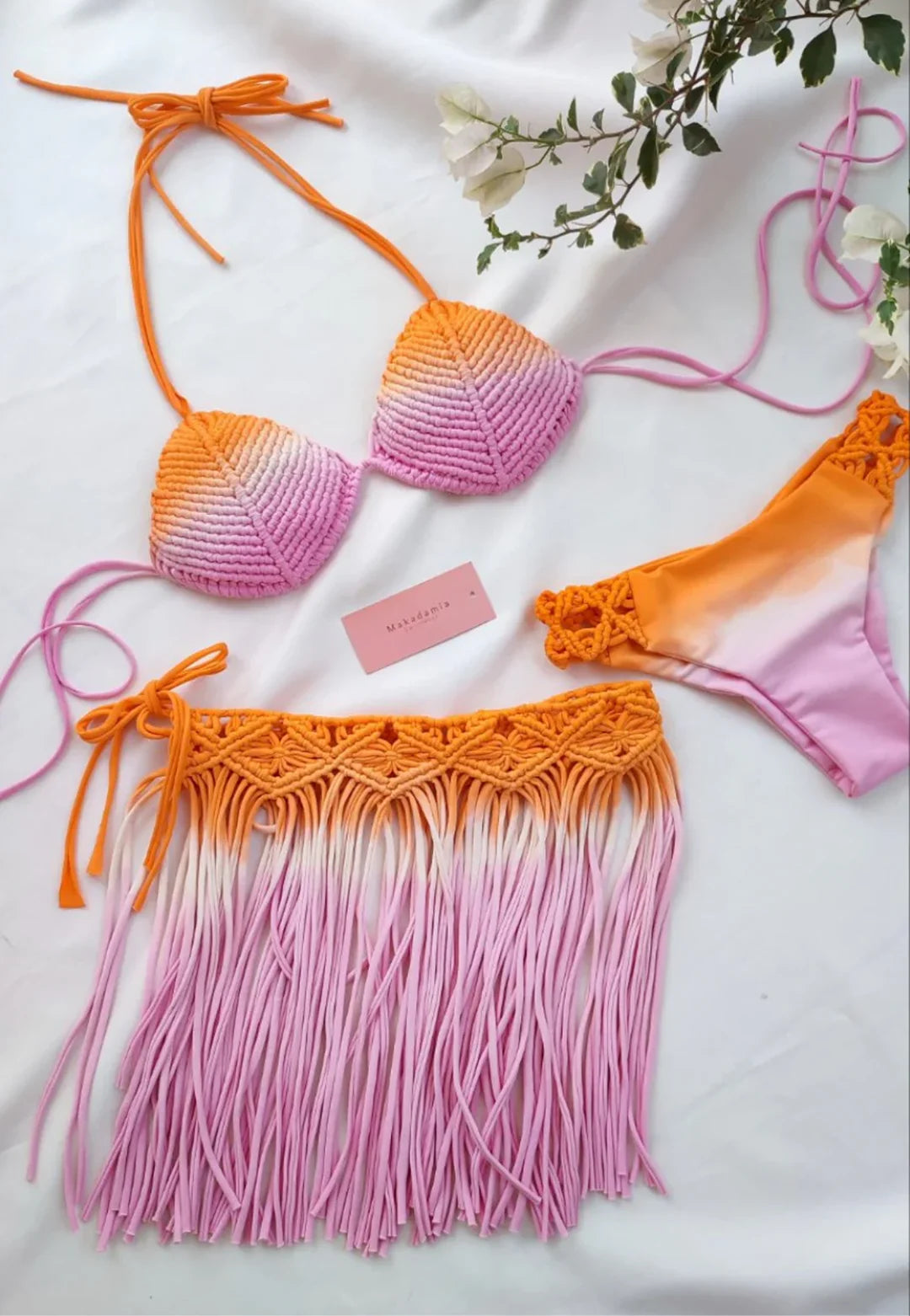 Set macrame degradado Naranja / Rosa