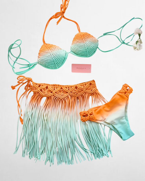Set Macramé Degradado - Naranja / Verdementa