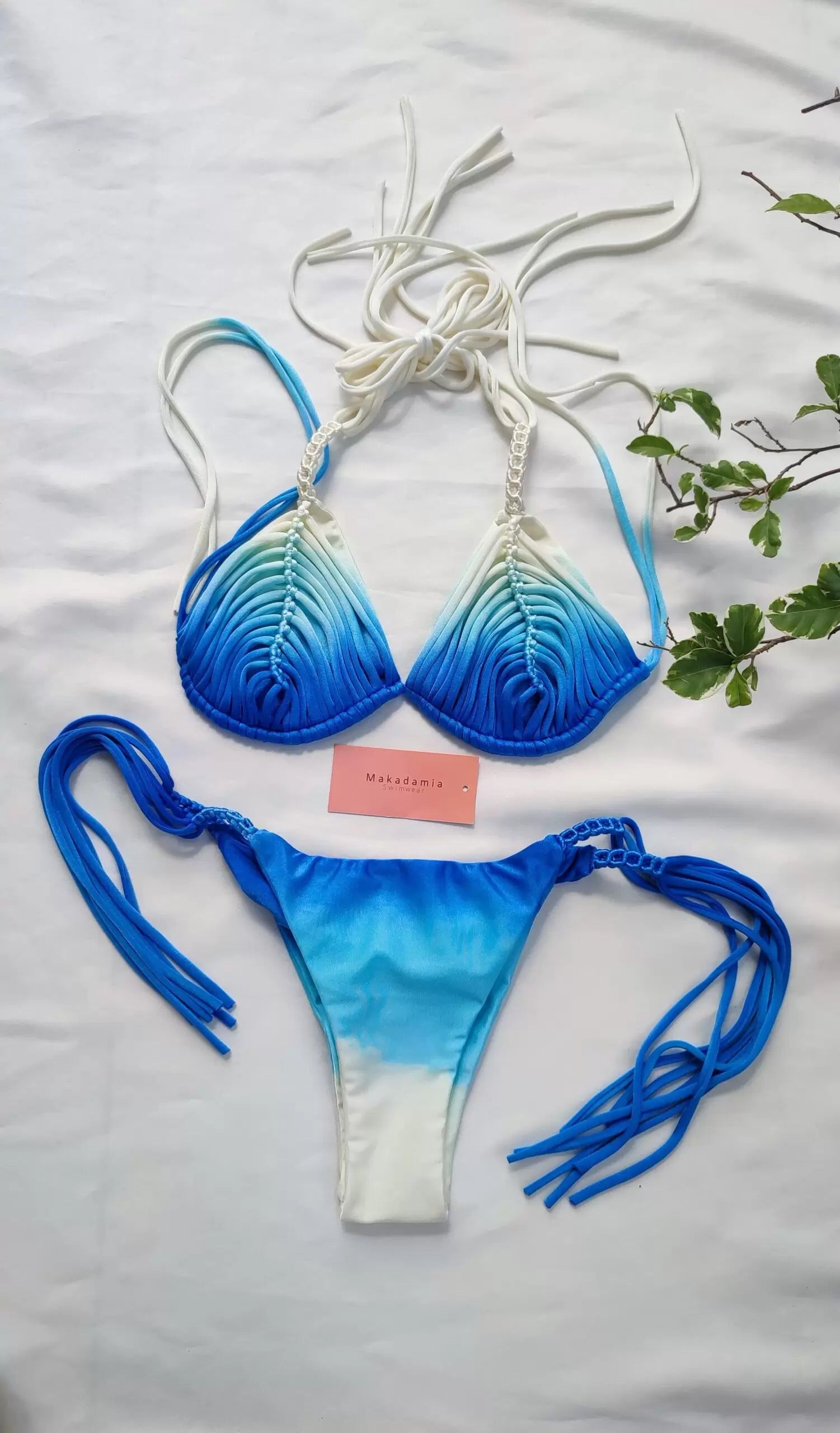 bikini macrame trenzas Vainilla / Azul