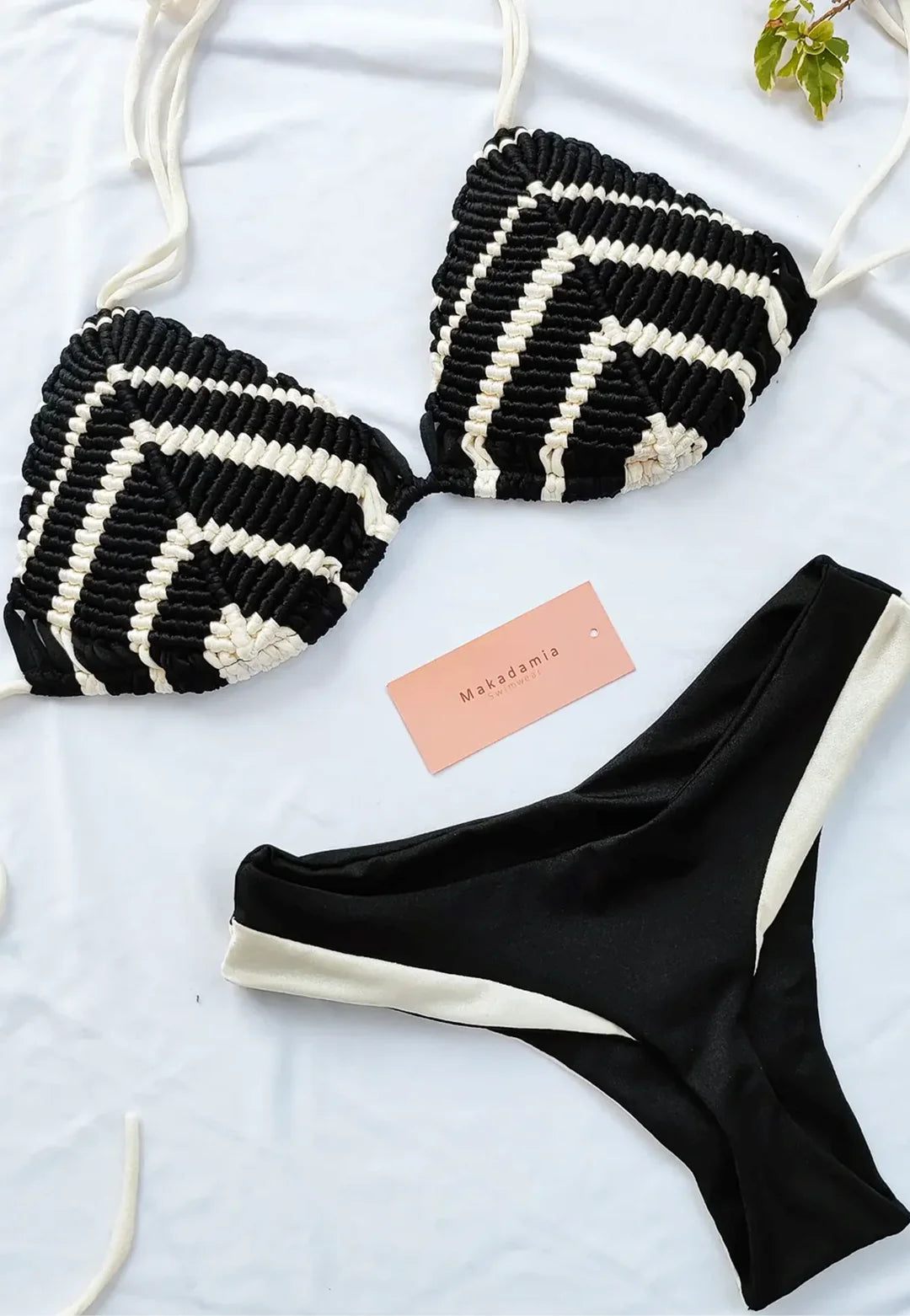 bikini rayas macrame Negro