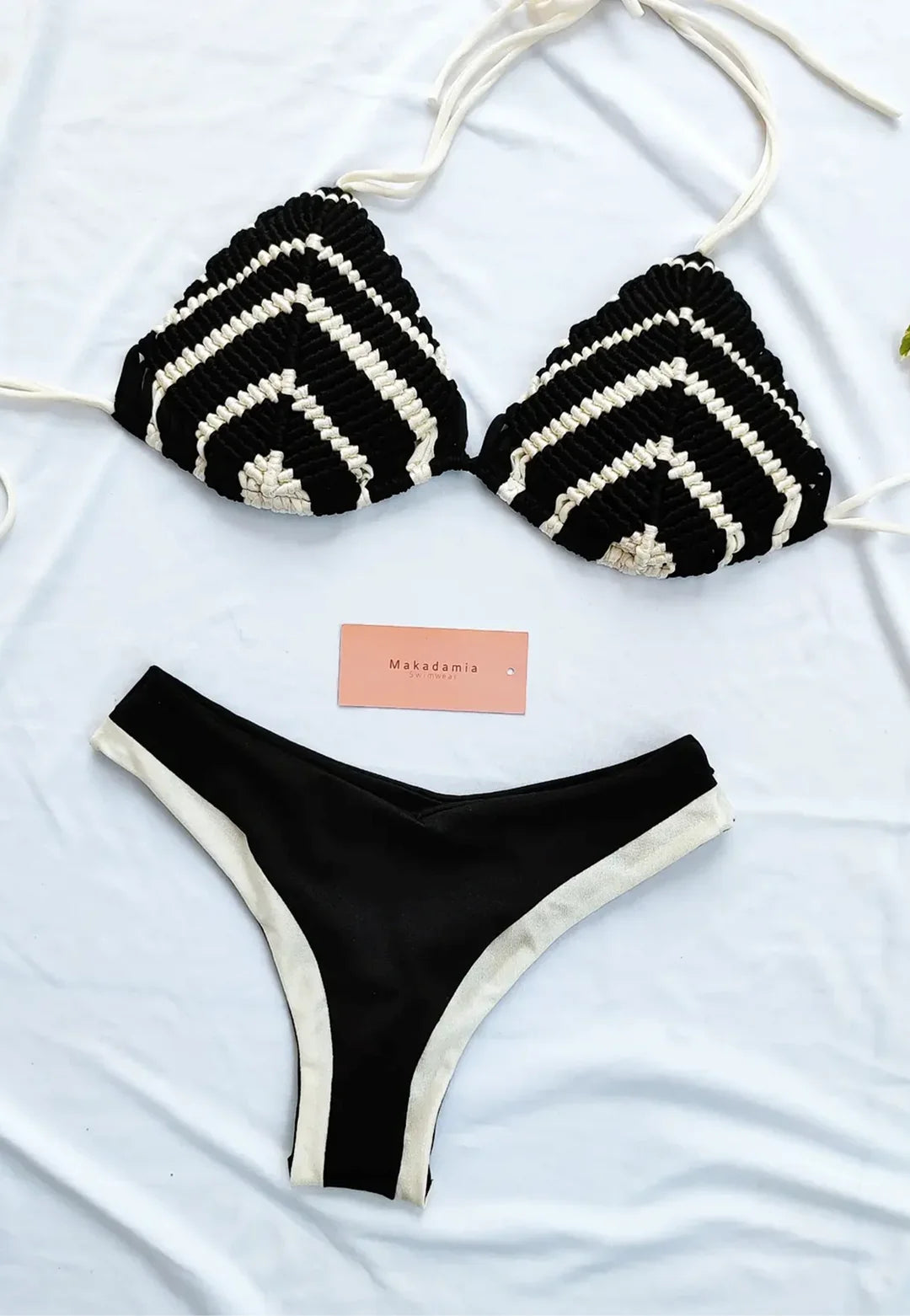 bikini rayas macrame Negro