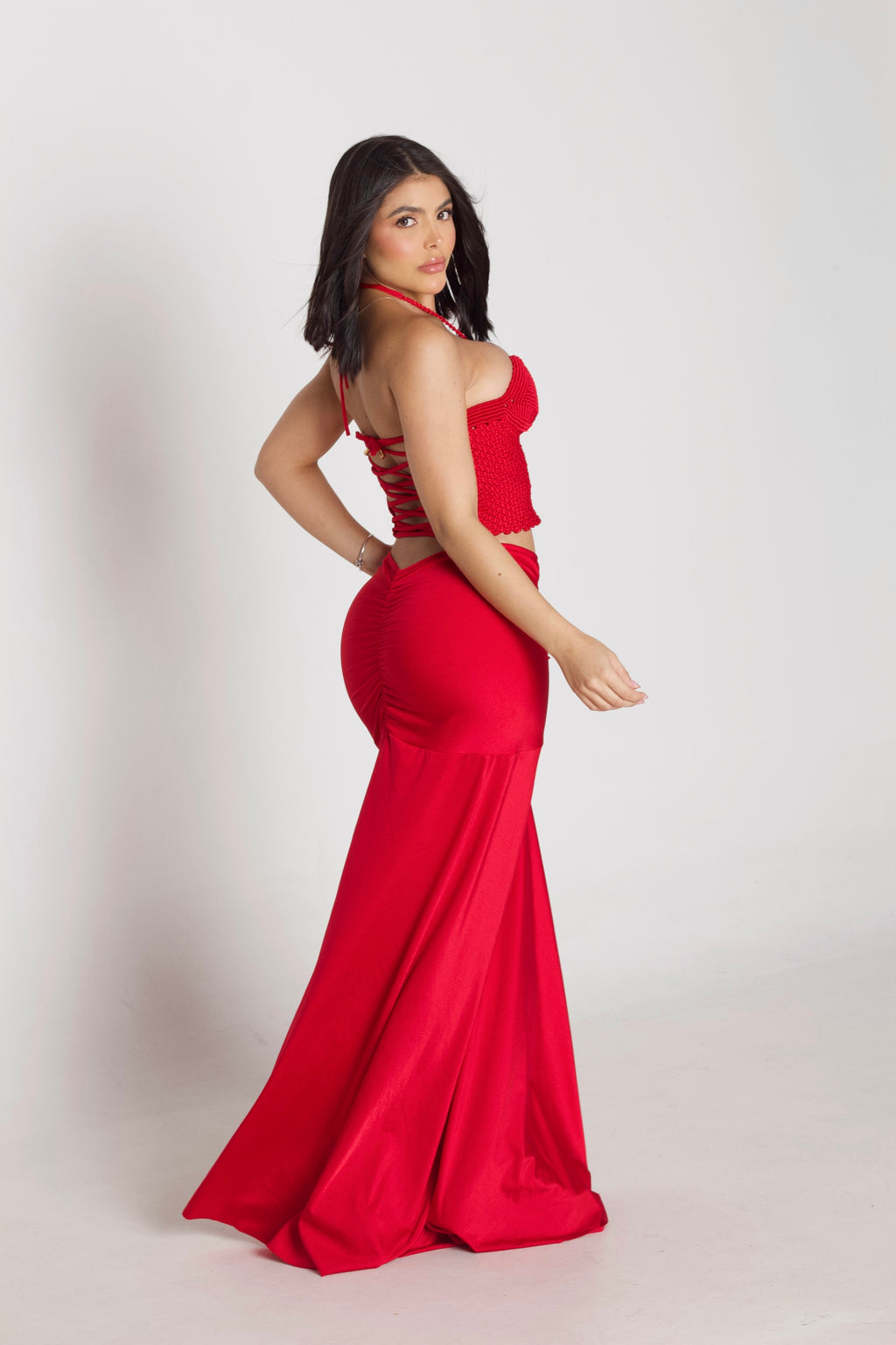 croset macrame falda Rojo