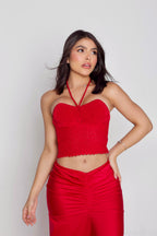 croset macrame falda Rojo