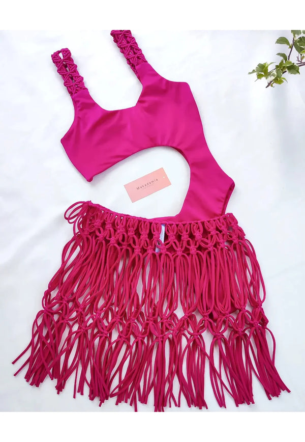 Falda Castaña Macramé - Fucsia