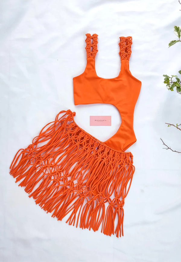 Falda Castaña Macramé - Naranja