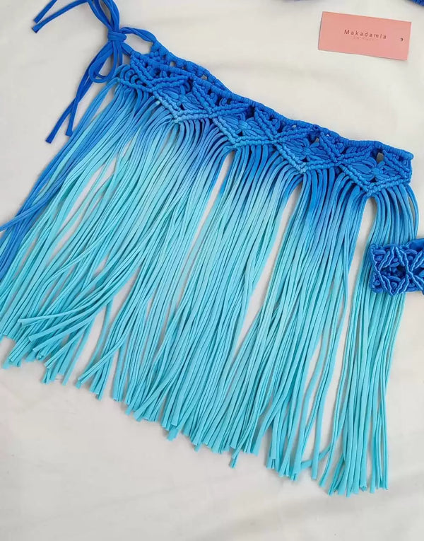 Falda Corta Macramé - Azul