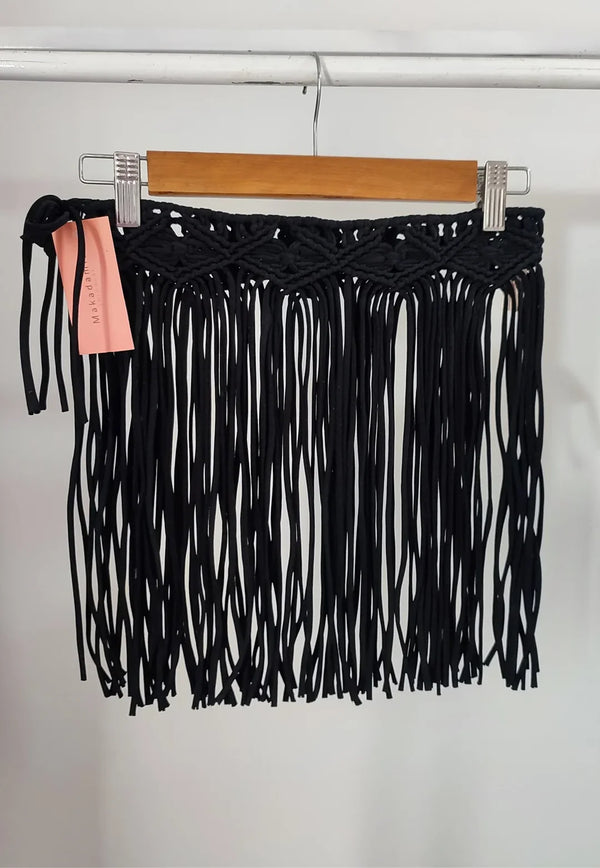 Falda Corta Macramé - Negro