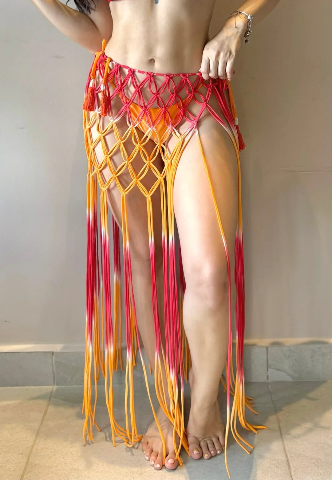 falda flor macrame Naranja/ Roja