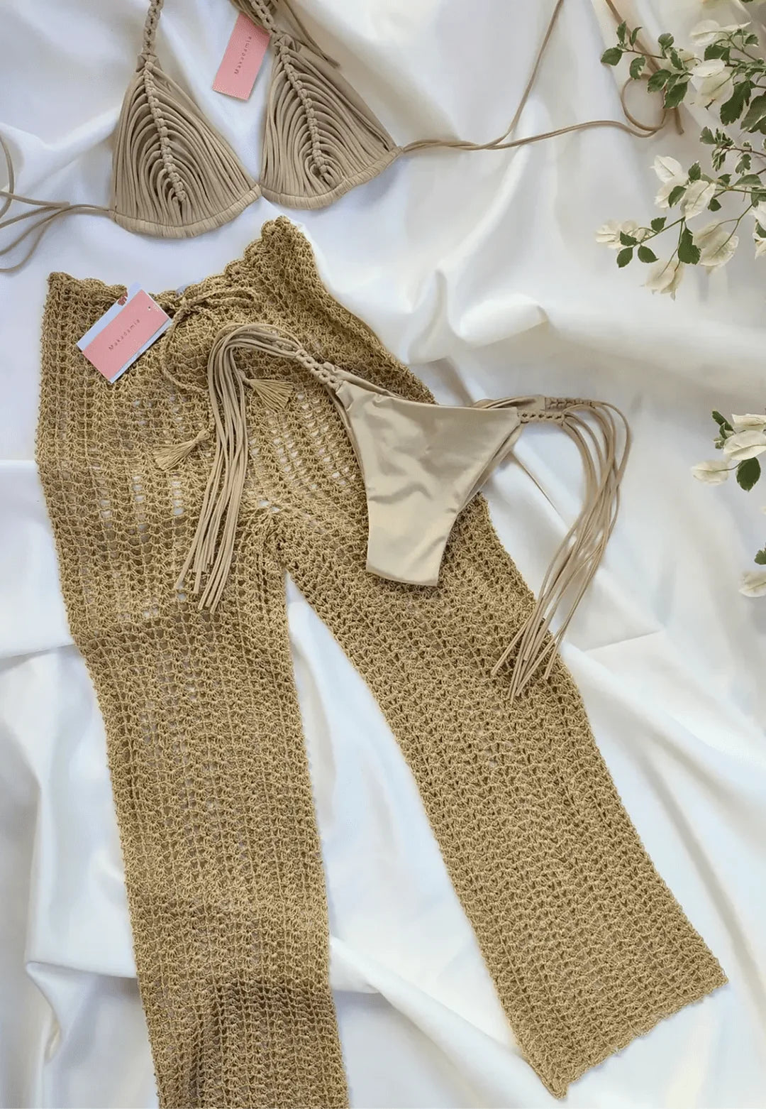 pantalon largo crochet Dorado