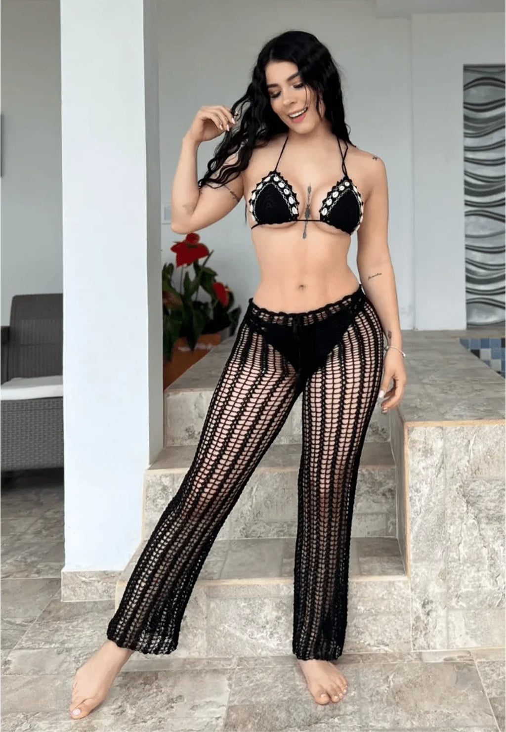 pantalon largo crochet Dorado