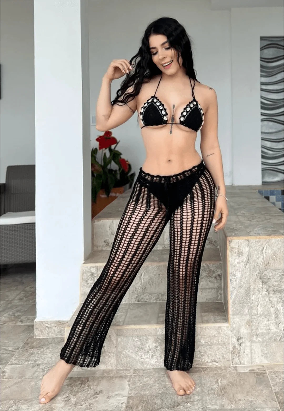 pantalon largo crochet Dorado