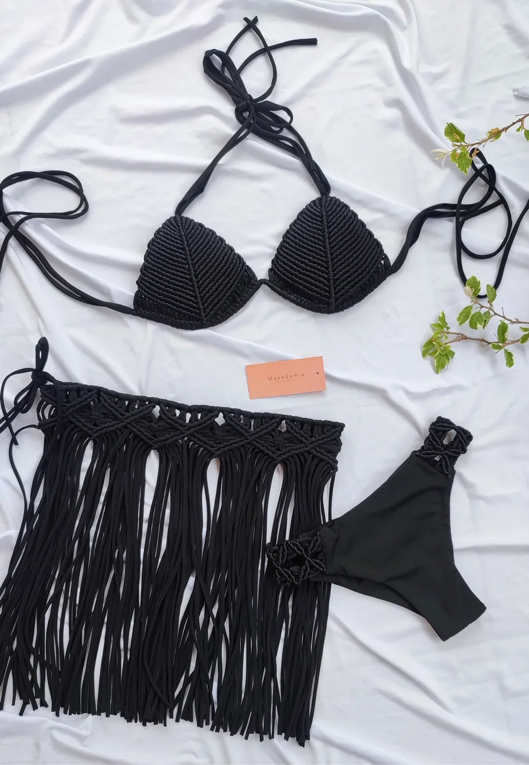 set full macrame Negro