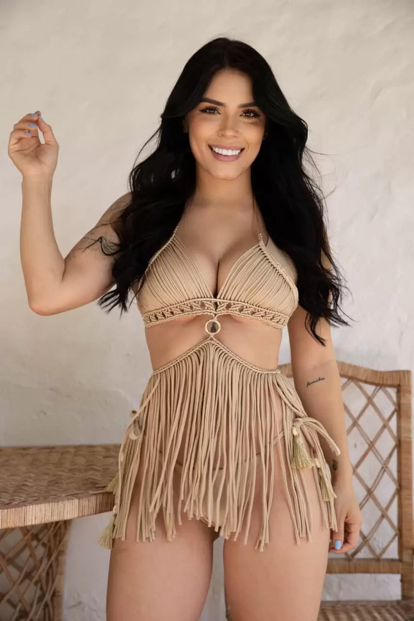 vestido macrame Dorado