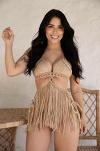 vestido macrame Dorado