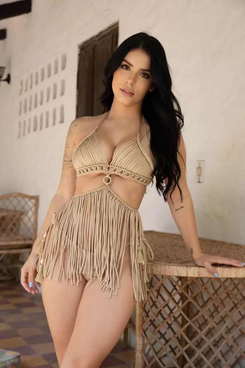 vestido macrame Dorado